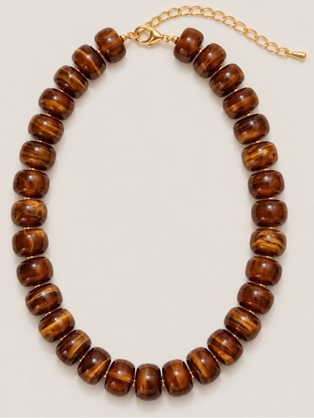 New! Brown Carmel Marbled Beaded Statement Necklace NWOT